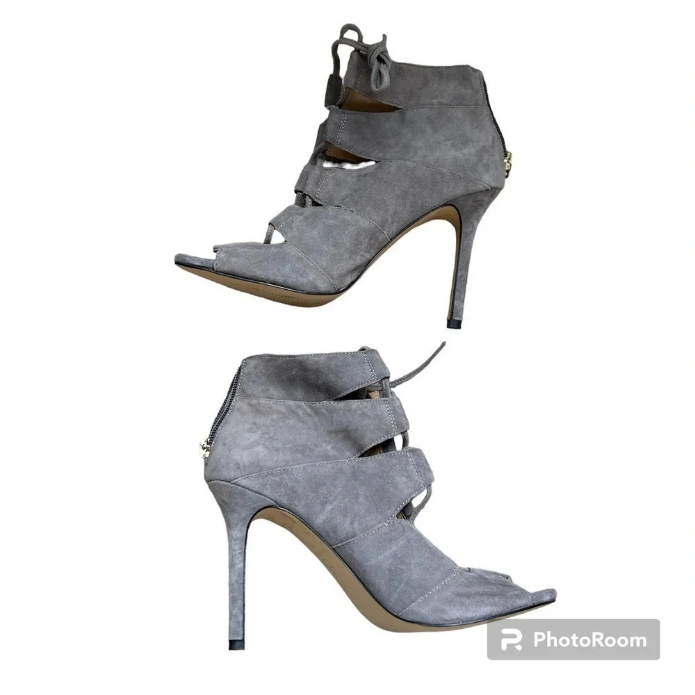 Ann Taylor Elaina Smokey Charcoal Suede Lace Up Heel/Bootie Size 7